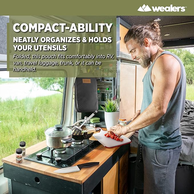 Camp Kitchen Cooking Utensil Set Travel Organizer Grill Accessories Portable Compact Gear for Backpacking BBQ Camping Hiking Travel Cookware Kit Water Resistant Case