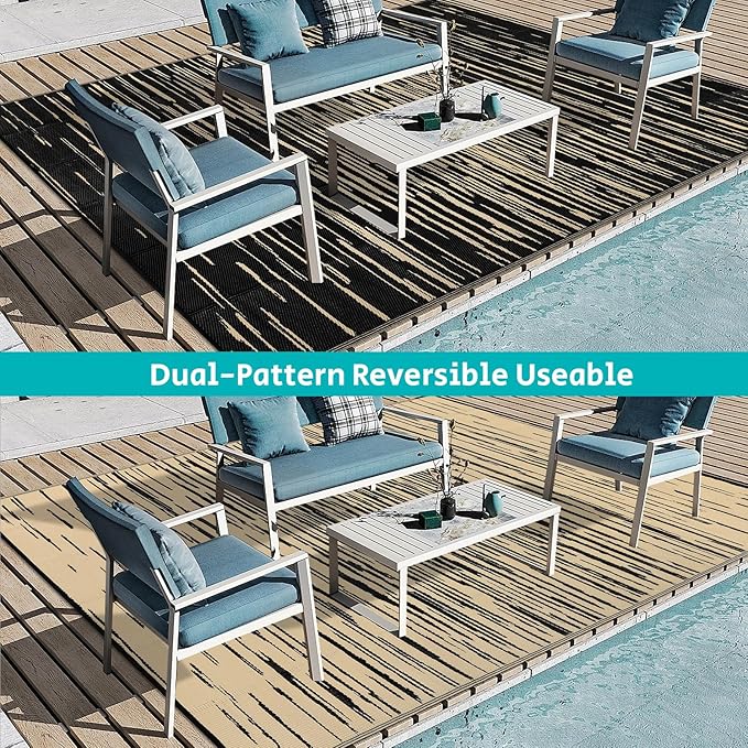 HEBE Outdoor Rug 9'x12' for Patios Clearance Waterproof Patio Mat Plastic Straw Rug Reversible RV Camping Tent Rug Outside Indoor Outdoor Area Rugs for RV,Deck,Beach,Balcony,Camper