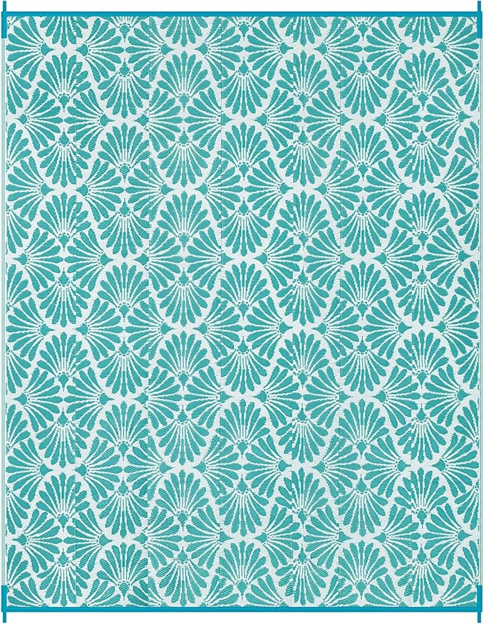 Lahome Outdoor Plastic Straw Rugs 8x10 Waterproof, Reversible Rv Outdoor Rugs for Camping, Large Outside Carpet for Camper Picnic Beach Pool Patio Deck, Teal 8'x10'