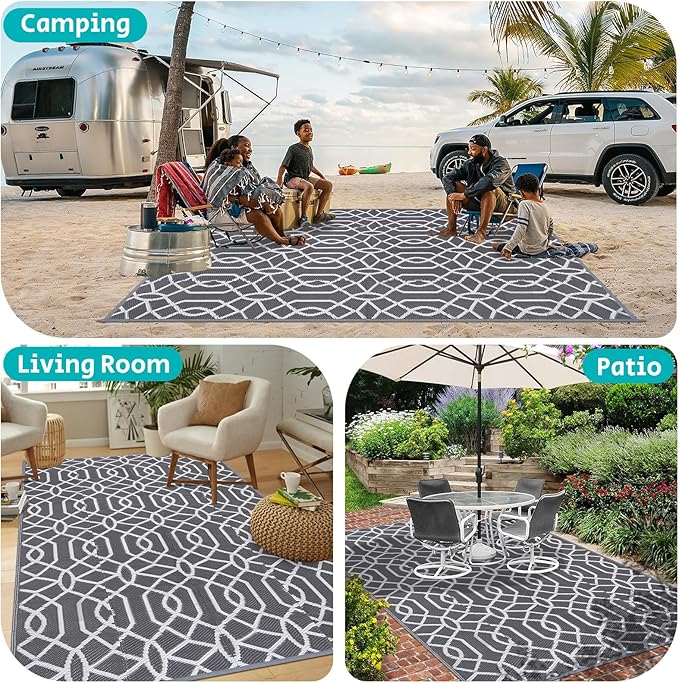 HEBE Outdoor Rug 8'x10' for Patios Waterproof Clearance Reversible Patio Mat Plastic Straw Rug RV Camping Mat Outside Area Rug Carpet for Camping RV,Porch,Deck,Balcony,Camper,Backyard