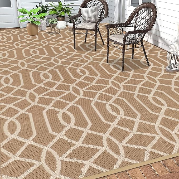 HEBE Outdoor Rug 8'x10' for Patios Waterproof Clearance Reversible Patio Mat Plastic Straw Rug RV Camping Mat Outside Area Rug Carpet for Camping RV,Porch,Deck,Balcony,Camper,Backyard