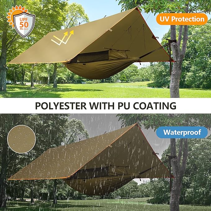 FREE SOLDIER Waterproof Portable Multifunctional Outdoor Camping Traveling Awning Backpacking Tarp Shelter for Rain (Brown)