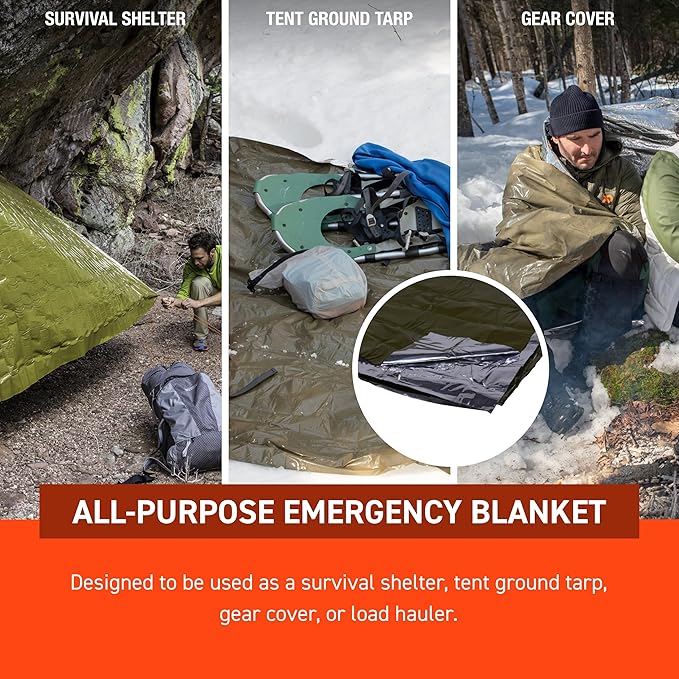 S.O.L. Survive Outdoors Longer 90% Heat Reflective Heavy-Duty Emergency Blanket - Thick, Rugged for Disaster Preparedness Kit - Waterproof, Windproof, Tear-Resistant - 58" x 98", 3.2 oz, Green