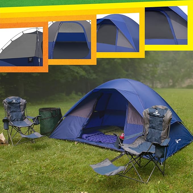 5 Person Camping Tent - Includes Rain Fly and Carrying Bag - Easy Set Up Tent for Backpacking, Hiking, or Beach Use by Wakeman Outdoors (Blue)