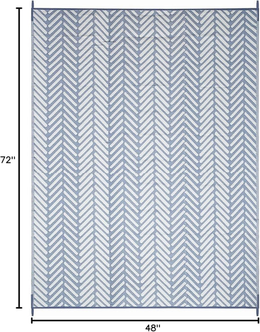 FH Home Outdoor Camping Rug - Waterproof, Fade Resistant, Reversible - Premium Recycled Plastic - Herringbone - Large Patio, Deck, Sunroom, RV - Fresno - Light Blue - 4 x 6 ft Foldable
