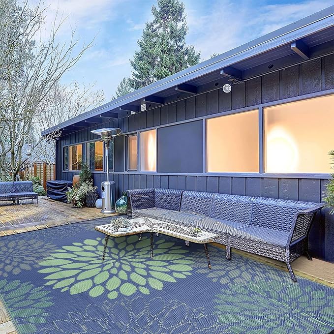 Ileading Reversible Outdoor Rug 6x9Ft Waterproof Patio Rug Carpet Portable Outdoor Plastic Straw Rug Large RV Camping Mat Rug for Patio, Clearance, Deck, Beach, Porch, Camping, Picnic, Colorful