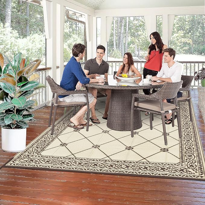 HiiARug Outdoor Patio Rugs 6x9Ft Outside Rugs Patio Waterproof Plastic Straw RV Camping Rug Reversible Mats Large Floor Mat and Rug for Patio, Backyard, Deck, Picnic, Beach, Trailer (Brown)