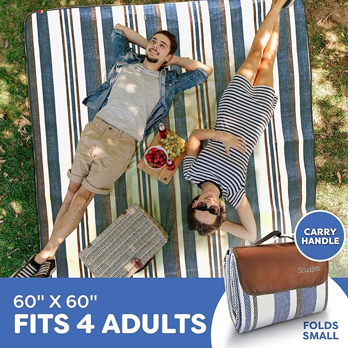 scuddles Extra Large Picnic & Outdoor Blanket Dual Layers for Outdoor Water-Resistant Handy Mat Tote Spring Summer Camping Blanket Great for The Beach