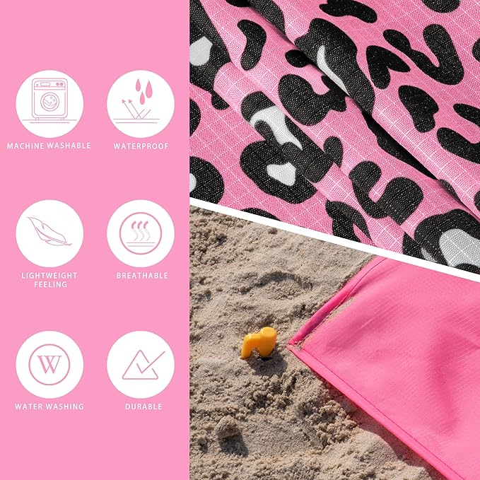 Sandproof Waterproof Beach Blanket, 80"x80" Large Beach Mat for 4-6 Adults, Lightweight Quick Dry Windproof Picnic Mat