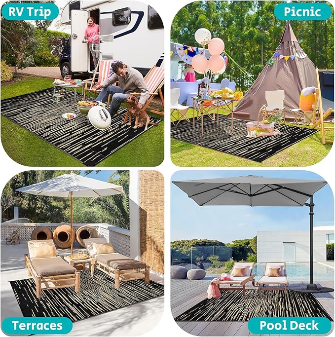 HEBE Outdoor Rug 5'x8' for Patios Clearance Waterproof Patio Mat Plastic Straw Rug Reversible RV Camping Tent Rug Outside Indoor Outdoor Area Rugs for RV,Deck,Beach,Balcony,Camper