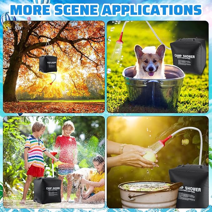 Retisee 10 Gallons/ 40L Solar Camping Showers with Hot Water Portable Camping Shower Bag with Removable Hose Nylon Ropes for Outdoor Hiking Climbing Traveling