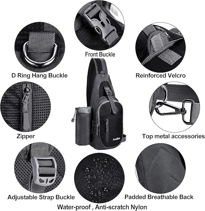 AmHoo Sling Backpack Chest Shoudler Crossbody Bag Water Resistant Hiking Daypack