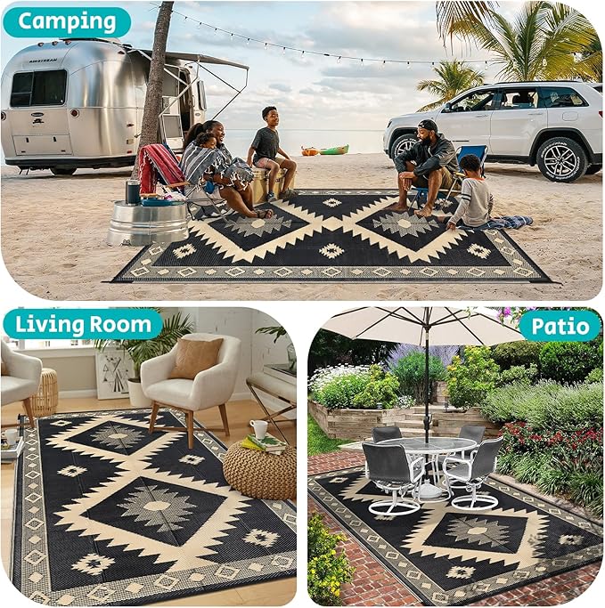 HEBE Outdoor Rug 6'x9' Waterproof for Patios Clearance, Reversible Plastic Straw Rug Camping Carpet, Indoor Outdoor Area Rugs Patio Mats for RV,Picnic,Backyard,Deck,Balcony,Porch