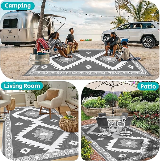 HEBE Outdoor Rug 9'x12' for Patios Clearance Waterproof Patio Mat Plastic Straw Rug Reversible RV Camping Tent Rug Outside Indoor Outdoor Area Rugs for RV,Deck,Beach,Balcony,Camper