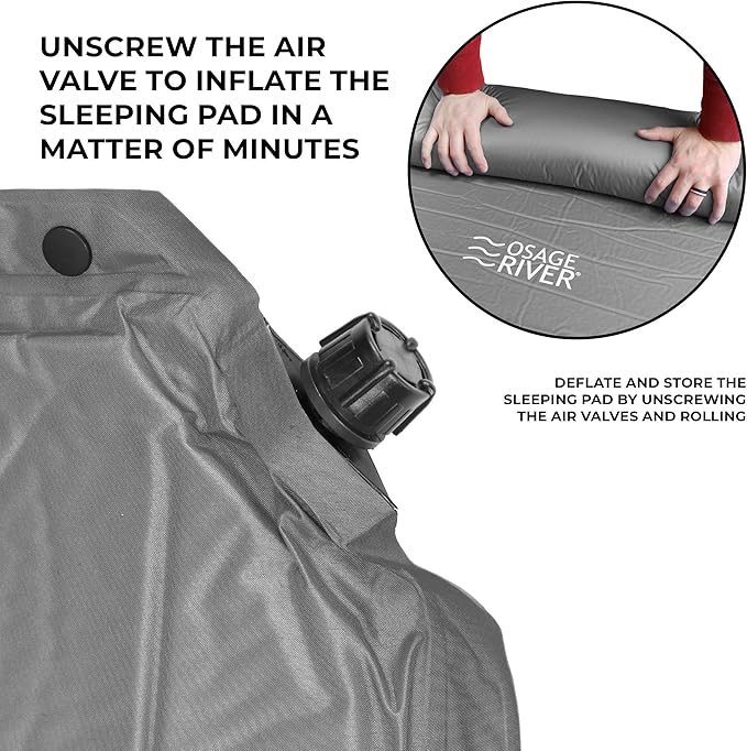 OSAGE RIVER Self Inflating Sleeping Pad with Built-in Pillow, Compact Memory Foam Sleep Mat, Camping Air Mattress for Tent, Travel, Backpacking, or Hiking