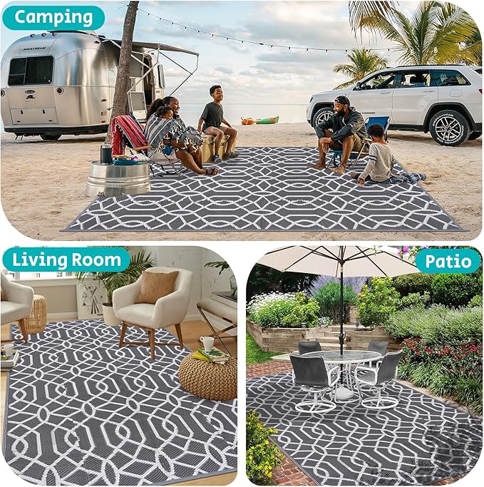 HEBE Outdoor Rug 9'x12' for Patios Waterproof Clearance Reversible Patio Mat Plastic Straw Rug RV Camping Mat Outside Area Rug Carpet for Camping RV,Porch,Deck,Balcony,Camper,Backyard
