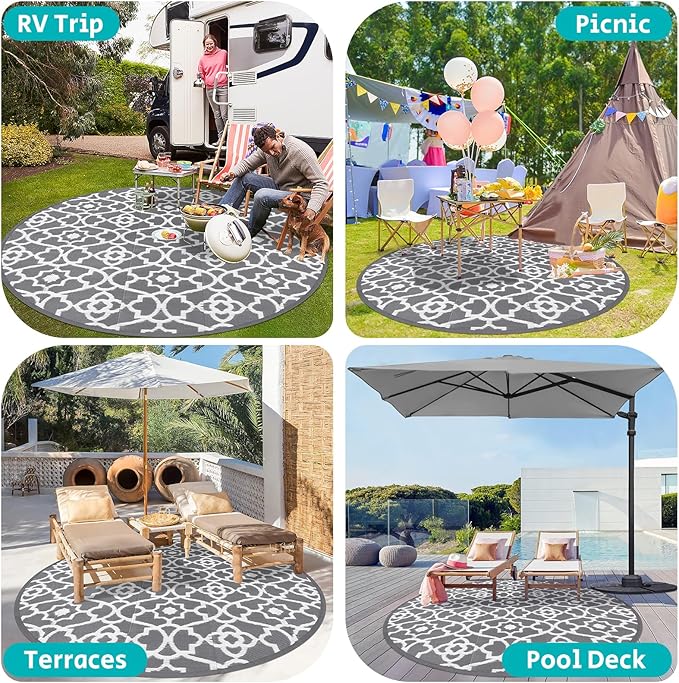 HEBE Outdoor Rug 8ft for Patios Waterproof Clearance Reversible Patio Mat Plastic Straw Rug RV Camping Mat Outside Area Rug Carpet for Camping RV,Porch,Deck,Balcony,Camper,Backyard