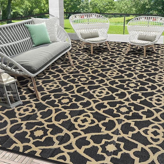 HEBE Outdoor Rug 9'x12' for Patios Waterproof Clearance Reversible Patio Mat Plastic Straw Rug RV Camping Mat Outside Area Rug Carpet for Camping RV,Porch,Deck,Balcony,Camper,Backyard
