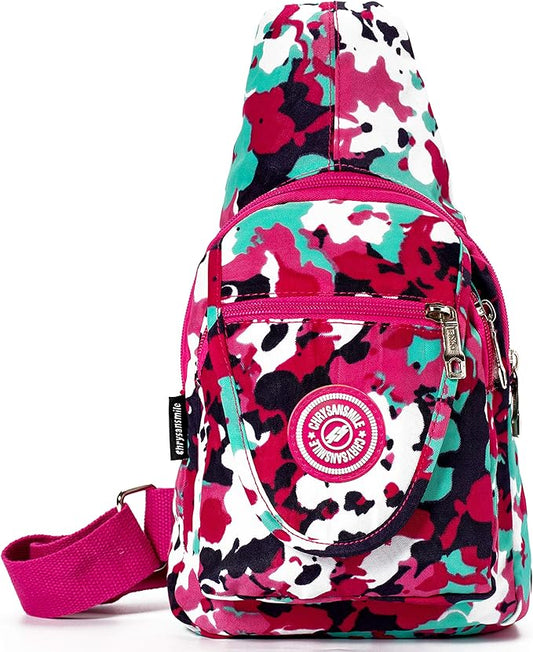 Chrysansmile Sling Bag for Women Men Nylon Crossbody Bags Fanny Packs Flower Print Small Backpack for Travel Hiking