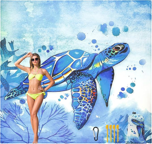 Beach Blanket, Wateresistant Sandproof Sand Free Beach Mat with Corner Pockets Portable Bag for Beach Festival,Picnic,Travel and Outdoor Camping Activties (BL-Seaturtle, 120"×108"(8 Person))