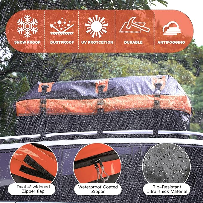 Rooftop Cargo Carrier, 26 Cubic Feet Soft-Shell Waterproof Car Roof Luggage Bag for All Vehicles SUV with/Without Rails, Includes 10 Reinforced Straps 6 Door Hooks Suitable, Storage Bag,Anti-Slip Mat