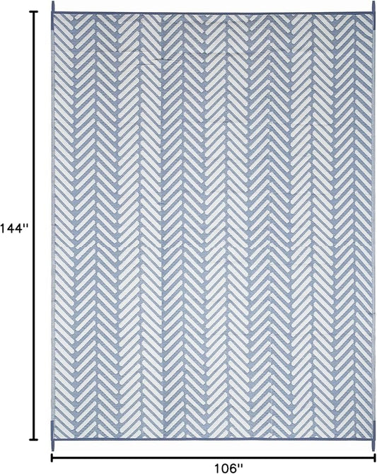FH Home Outdoor Camping Rug - Waterproof, Fade Resistant, Reversible - Premium Recycled Plastic - Herringbone - Large Patio, Deck, Sunroom, RV - Fresno - Light Blue - 9 x 12 ft Foldable