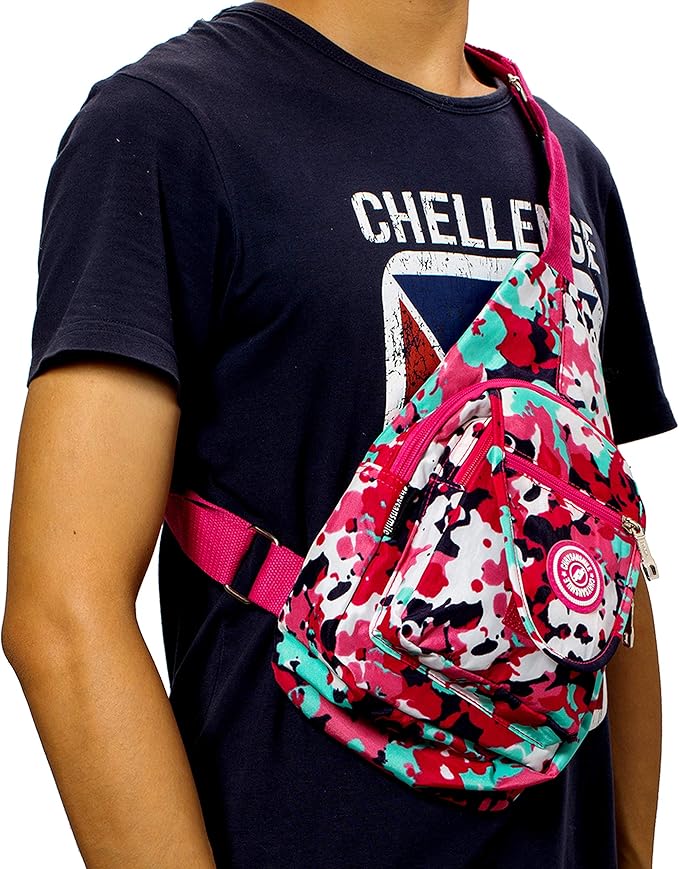 Chrysansmile Sling Bag for Women Men Nylon Crossbody Bags Fanny Packs Flower Print Small Backpack for Travel Hiking