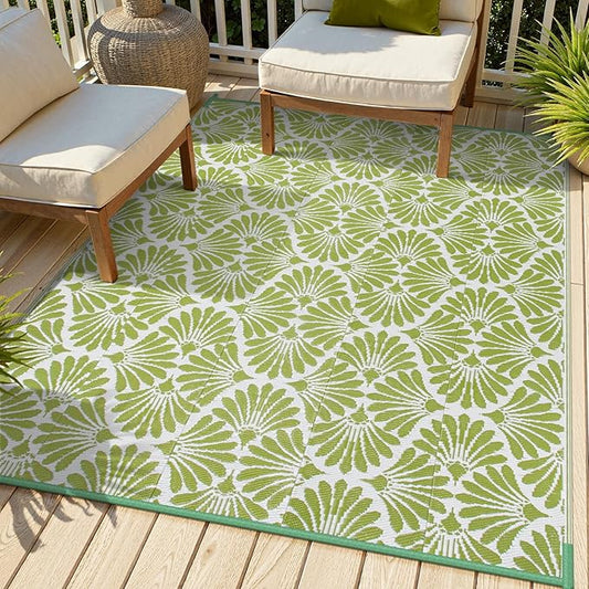 Lahome Outdoor Plastic Straw Camping Rugs, Waterproof 6x9 Outdoor Patio Rugs, Reversible Portable Outside Carpets for Beach Camping Picnic Rv, Pale Green,6'x9'