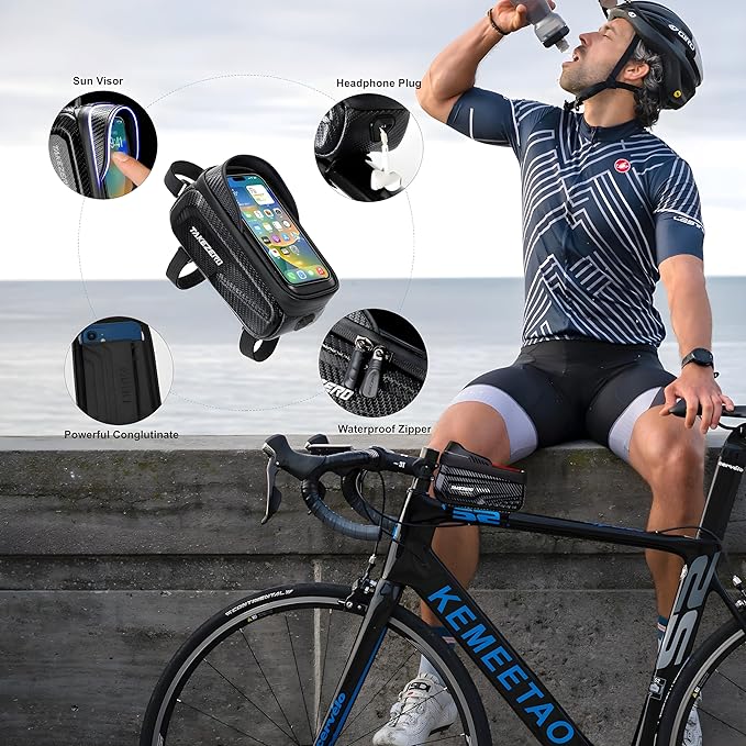 Bike Front Frame Bag,Bike Accessories, Waterproof Bike Frame Bag with TPU Touch-Screen & Rain Cover (Phones under 6.8'')"