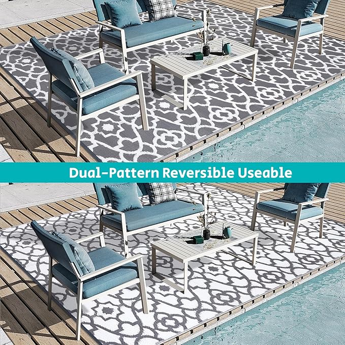 HEBE Outdoor Rug 8'x10' for Patios Waterproof Clearance Reversible Patio Mat Plastic Straw Rug RV Camping Mat Outside Area Rug Carpet for Camping RV,Porch,Deck,Balcony,Camper,Backyard