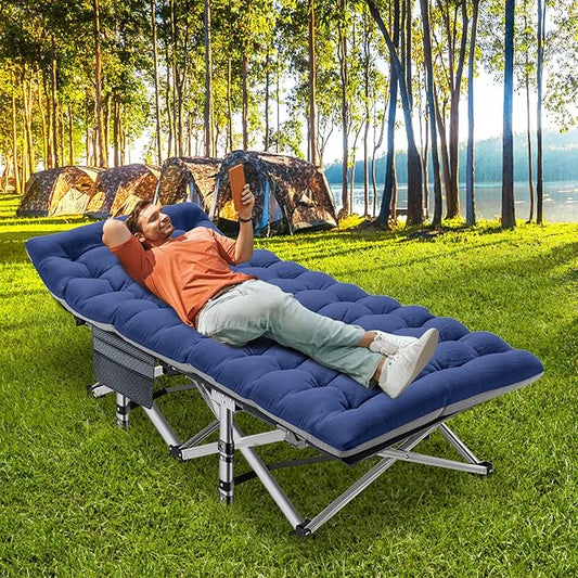 ABORON 2PK Folding Camping Cot for Adults, Double Layer 1200D, 500lb Capacity, Heavy Duty Guest Cot with Mat & Carrying Bag for Indoor & Outdoor Use