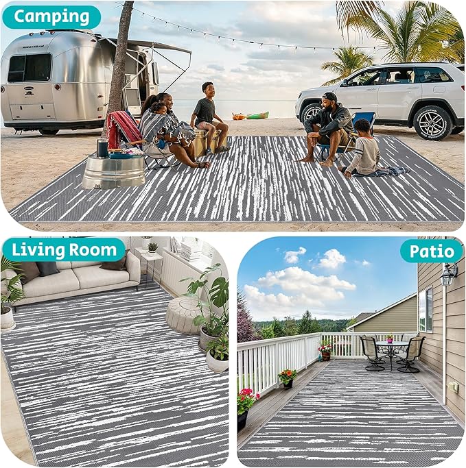 HEBE Outdoor Rug 9'x18' for Patios Clearance Waterproof Patio Mat Plastic Straw Rug Reversible RV Camping Tent Rug Outside Indoor Outdoor Area Rugs for RV,Deck,Beach,Balcony,Camper
