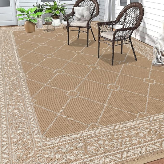 HEBE Outdoor Rug 9'x12' for Patios Waterproof Clearance Reversible Patio Mat Plastic Straw Rug RV Camping Mat Outside Area Rug Carpet for Camping RV,Porch,Deck,Balcony,Camper,Backyard