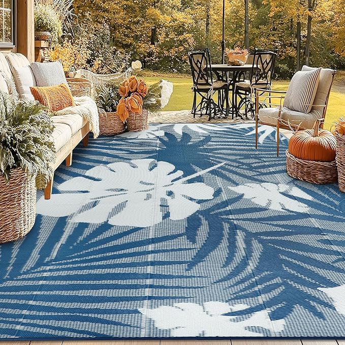 Homcomoda Outdoor Rugs 8’x10’ Waterproof Reversible Patio Rugs Outdoor Clearance Lightweight Outdoor Rugs Portable RV Camping Mats for Tents Deck Porch BBQ Beach Backyard