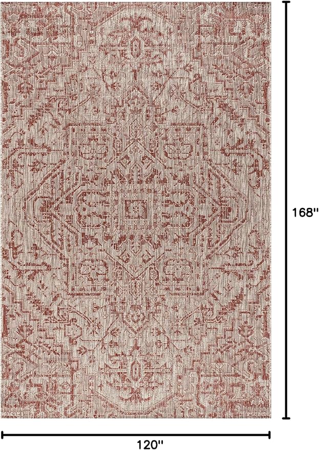 JONATHAN Y SMB105A-14 Estrella Bohemian Medallion Textured Weave Red/Taupe 10 ft. x 14 ft. Indoor/Outdoor Area Rug, Pet Friendly, Non-Shedding, Stain Resistant, Easy-Cleaning for Backyard, Patio