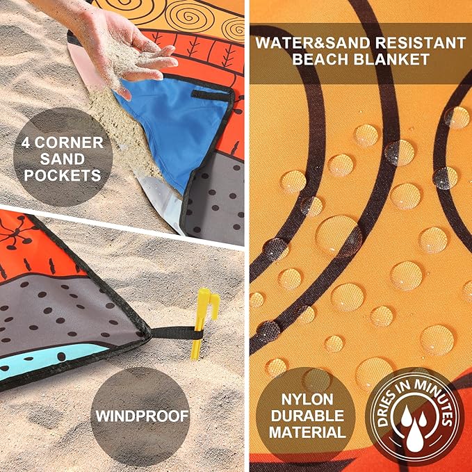 Beach Blanket Waterproof Sandproof Extra Large Beach Mat 79" X 83"/120"x108"for 1-8 Adults Quick Drying Durable Outdoor Picnic Mat for Beach Travel Camping Hiking
