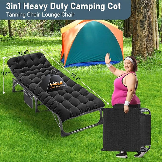 ABORON 2PK Folding Camping Cot for Adults, Heavy Duty 3-in-1 Bed for Guest Sleeping, Adjustable Double-Layer 1200D with Mattress & Carrying Bag for Home, Office, Vacation, Hospital Use