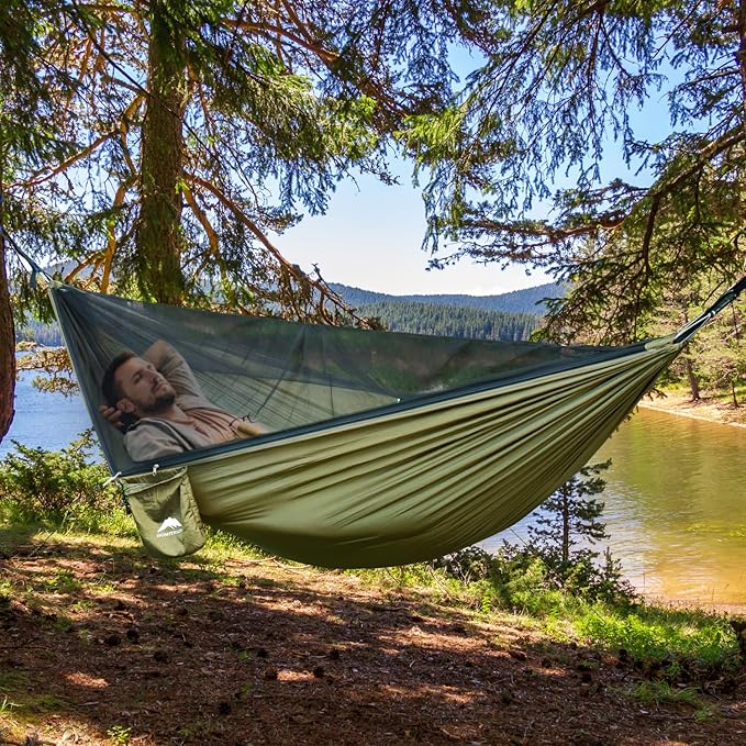 Camping Hammock - Portable Hammock with Mosquito Net, Lightweight Backpacking Hammocks Swing Camping Accessories for Indoor, Outdoor, Beach, Backyard, Patio, Travel, Hiking
