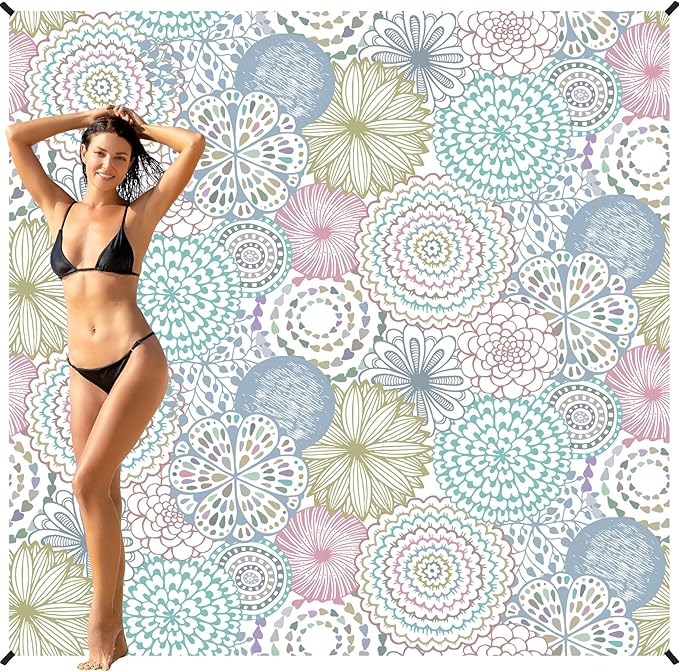 BYDOLL Beach Blanket 78''X81'' 4-7 Adults Oversized Lightweight Waterproof Sandproof Blanket for Beach Large Picnic Mat Travel Camping