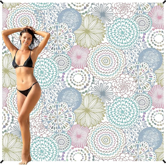 BYDOLL Beach Blanket 78''X81'' 4-7 Adults Oversized Lightweight Waterproof Sandproof Blanket for Beach Large Picnic Mat Travel Camping