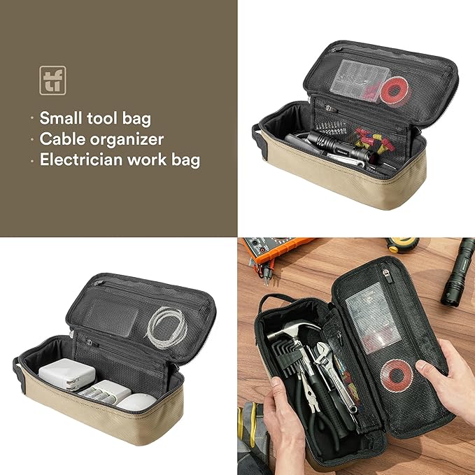 Heavy Duty Small Tool Bag Pouch Portable Utility Organizer Case with Zipper Handle. Perfect for EDC, Motorcycle, Road Bike, Electricians & More