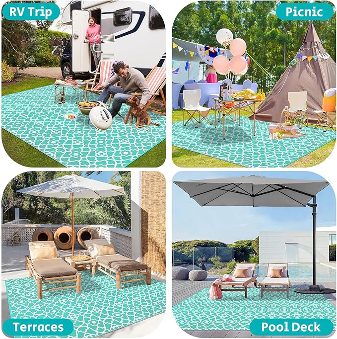 HEBE Outdoor Rug 9'x12' for Patios Waterproof Clearance Reversible Patio Mat Plastic Straw Rug RV Camping Mat Outside Area Rug Carpet for Camping RV,Porch,Deck,Balcony,Camper,Backyard