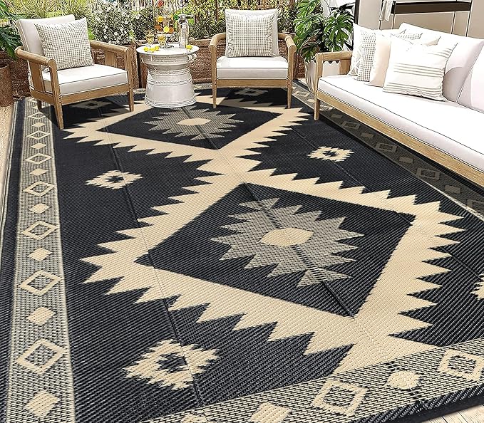 HEBE Outdoor Rug 9'x12' for Patios Clearance Waterproof Patio Mat Plastic Straw Rug Reversible RV Camping Tent Rug Outside Indoor Outdoor Area Rugs for RV,Deck,Beach,Balcony,Camper