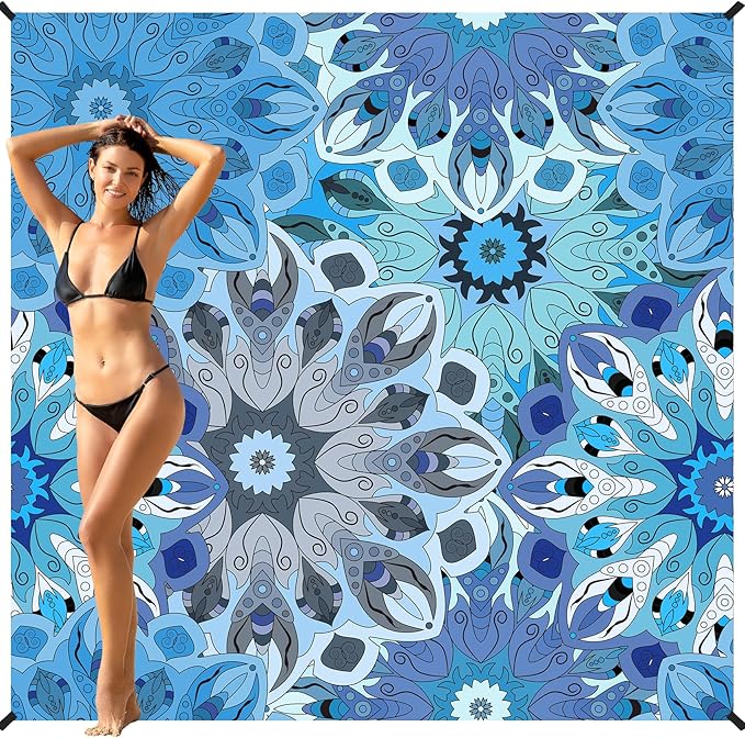 BYDOLL Beach Blanket Waterproof Sandproof 78''×81'' 1-7 Adults Oversized Lightweight Large Picnic Mat Waterproof Sandproof Blanket for Beach