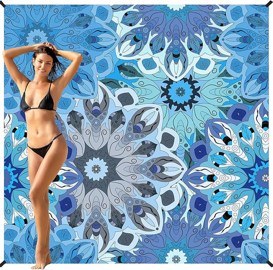 BYDOLL Beach Blanket Waterproof Sandproof 78''×81'' 1-7 Adults Oversized Lightweight Large Picnic Mat Waterproof Sandproof Blanket for Beach