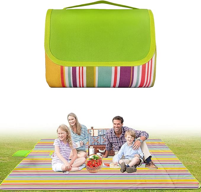 Picnic Blankets - 79''x77'' Extra Large Waterproof Sandproof Foldable Washable Beach Blanket with Carrying Handle - Oversized XL Outdoor Mat, Green