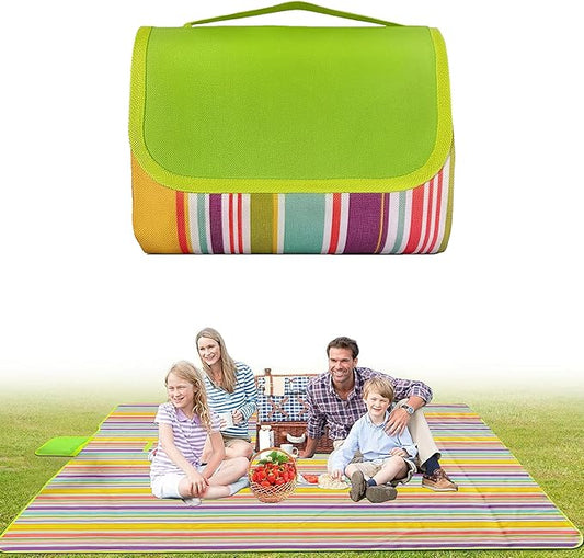 Picnic Blankets - 79''x77'' Extra Large Waterproof Sandproof Foldable Washable Beach Blanket with Carrying Handle - Oversized XL Outdoor Mat, Green