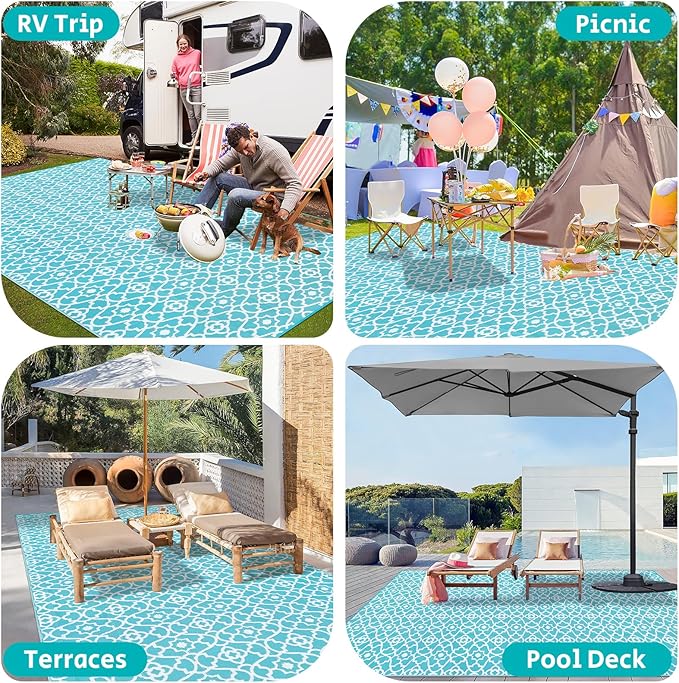 HEBE Outdoor Rug 9'x18' for Patios Waterproof Clearance Reversible Patio Mat Plastic Straw Rug RV Camping Mat Outside Area Rug Carpet for Camping RV,Porch,Deck,Balcony,Camper,Backyard