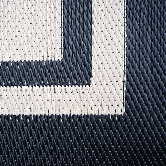 RURALITY Outdoor Rugs 8x10 Waterproof for Patios Clearance,Plastic Straw Mats for Backyard,Porch,Deck,Balcony,Reversible,Black and Beige