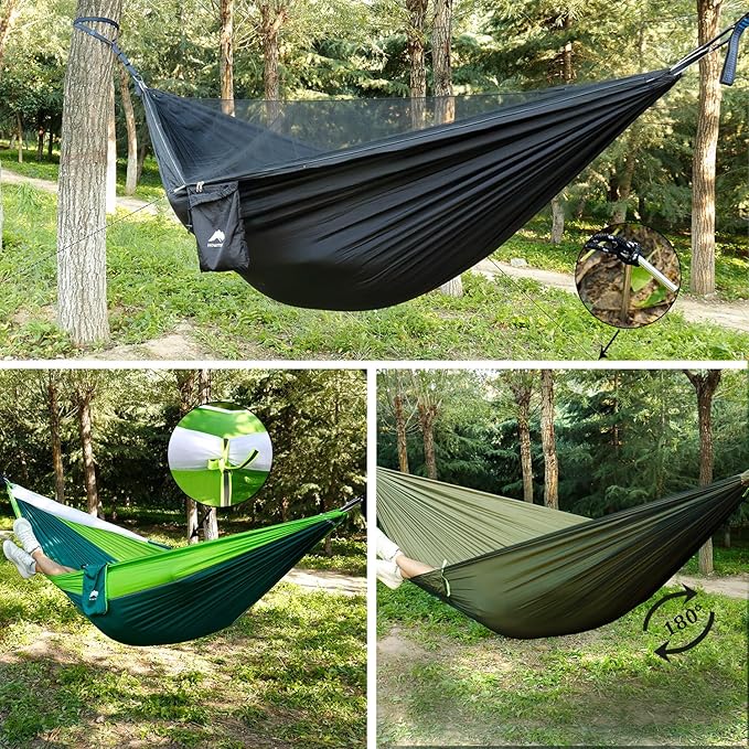 Camping Hammock - Portable Hammock with Mosquito Net, Lightweight Backpacking Hammocks Swing Camping Accessories for Indoor, Outdoor, Beach, Backyard, Patio, Travel, Hiking